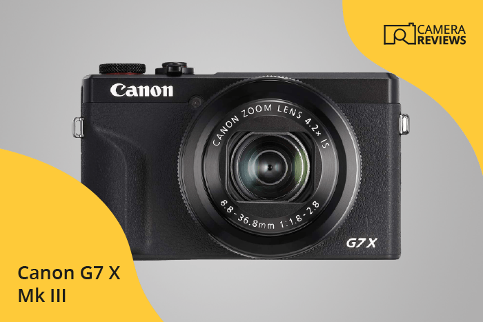 Canon PowerShot G7 X Mark III photographed on a colored background